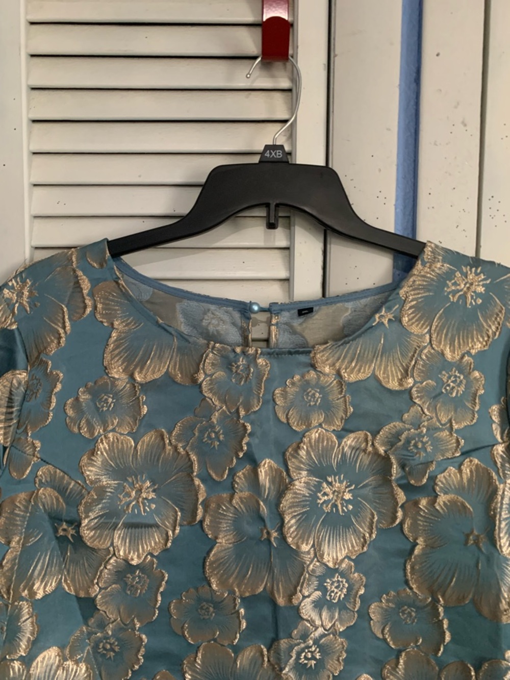 Gorgeous Teal Blue Moo Moo House Dress Embossed With Rose Gold Flowers Ruffled - Picture 2 of 6